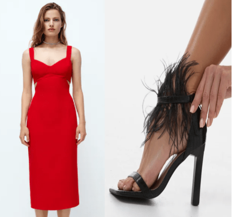 Κόκκινο φόρεμα με μαύρο παπούτσι