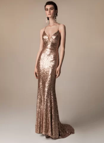 Μάξι φόρεμα με παγιέτες χρυσό