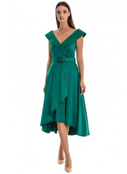 Μίντι πράσινο φόρεμα ασύμμετρο
