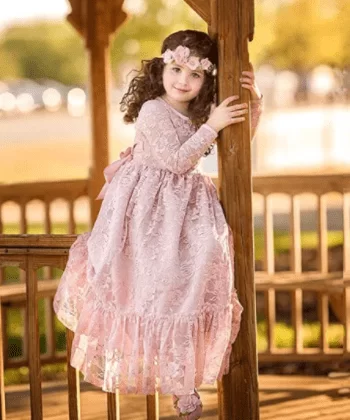 Φόρεμα παιδικό με δαντέλα ροζ - Φορέματα για γάμο 15 χρονών