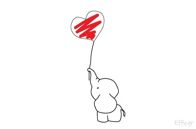 Ελεφαντάκι που κρατάει ένα κόκκινο μπαλόνι καρδιά
