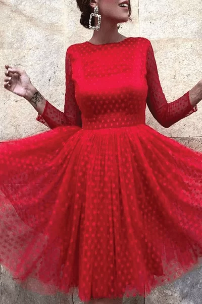 Foremata gia vaftisi - Κόκκινο φόρεμα κοντό πουά