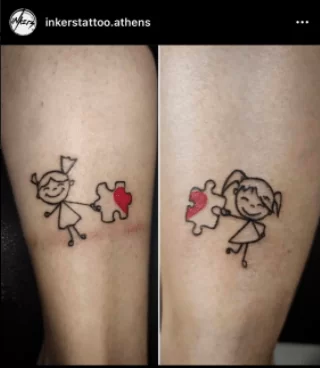 Μικρό πάζλ για δύο τατουάζ με λίγο κόκκινο χρώμα